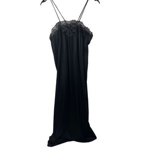 Vintage Sears Full Length Maxi Black Lace Floral Slip Dress Sz L Made in USA